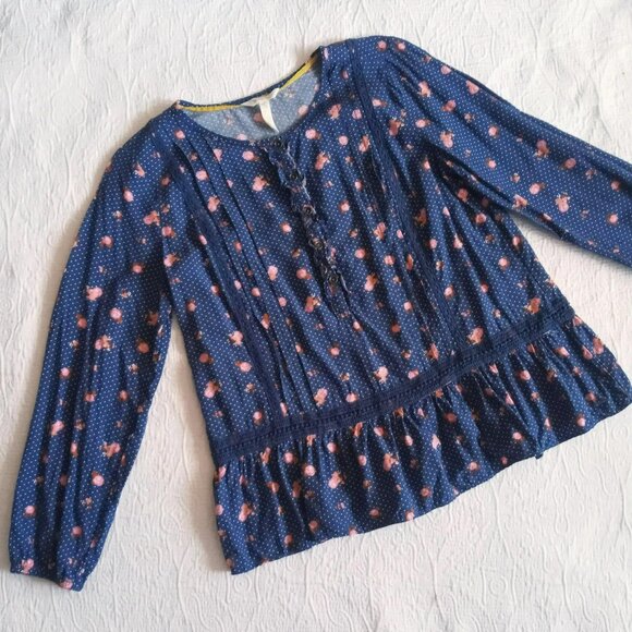 Matilda Jane Tops - Matilda Jane Long Sleeved Blouse Navy Blue Polka Dots Flowers